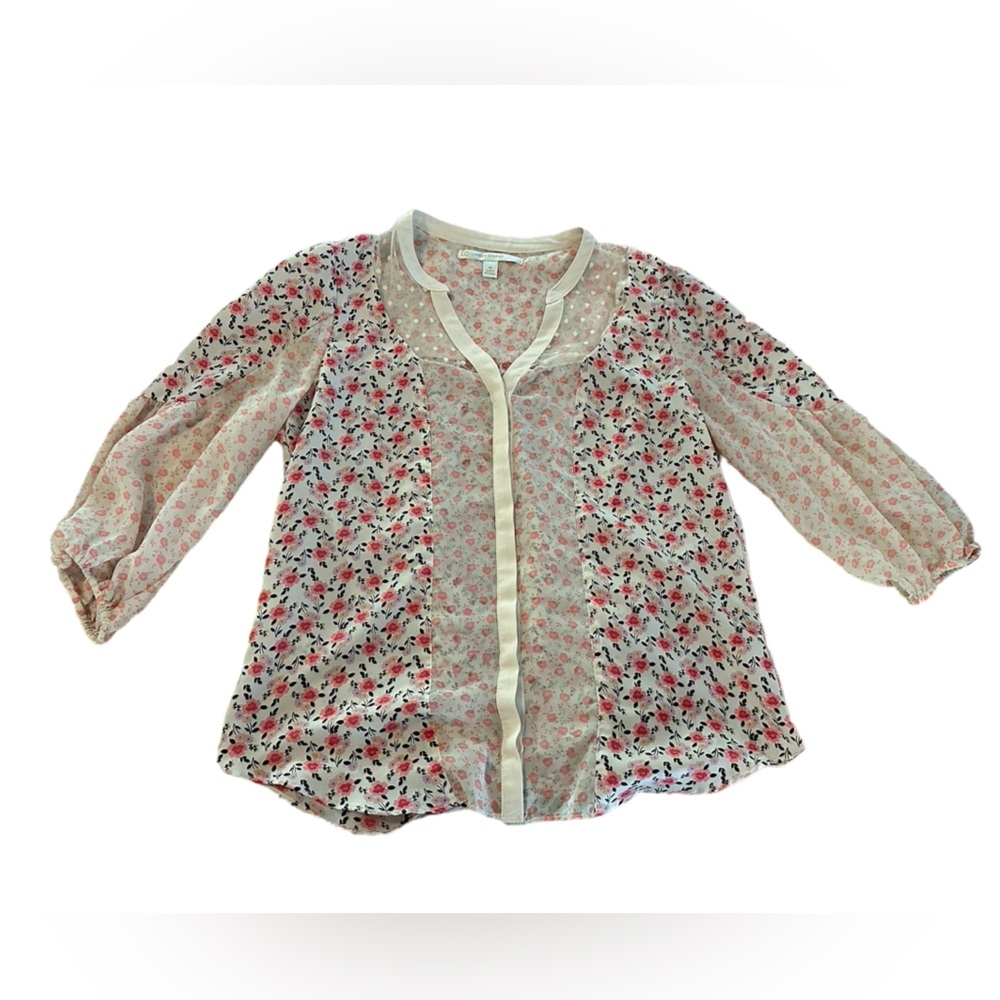 LC Lauren Conrad mixed floral top with sheer and lace insets